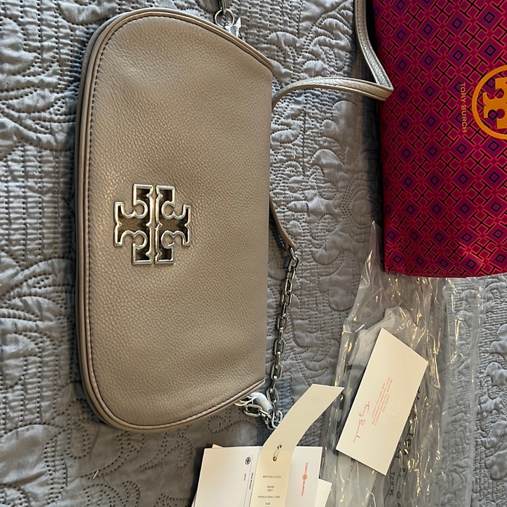 Brand new!! Tory Burch French Gray Clutch